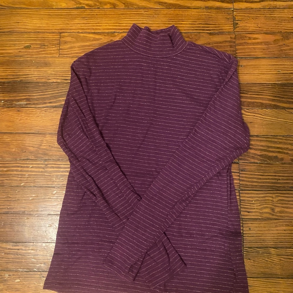 Nine West Purple Blouse with Mock Turtleneck and Long Sleeves